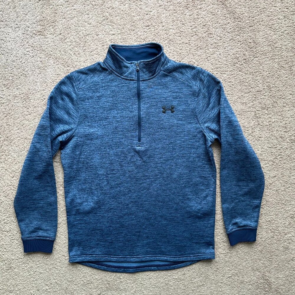 Under Armour Sweater Mens Small 1/4 Zip Mock Neck Fleece Blue Coldgear Loose